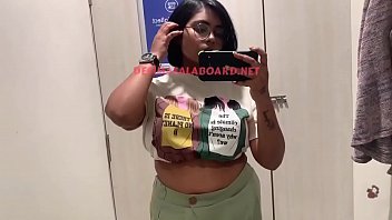 Desi Girl in Shopping and Changing Room nude selfie showing boobs and new BRA Pussy