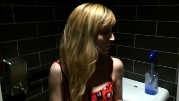 Horny teen take cock up her butt in public toilet!