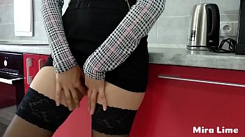Daddy f. to sex and spanking petite teen in stockings and cum on the face