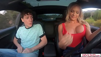 Busty chick drivers satisfies passenger by riding his cock