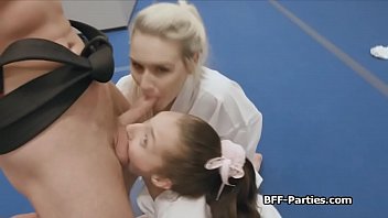 Foursome with horny teens during martial arts training