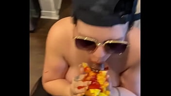 Dick gets sucked in hot dog bun
