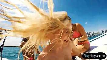 Nasty teen besties hot orgy on speedboat