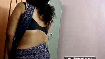 indian babe lily in traditional sari playing with big boobs