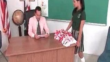 Cute Asian cheerleader fucked and facialized by the school dean