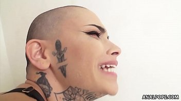 Inked and bald babe Leigh Raven loves anal sex