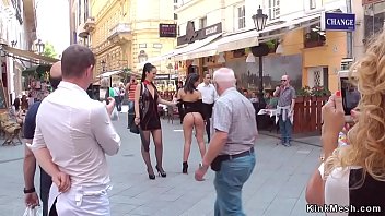 Stunning brunette European teen in public bar whipped and fucked throat