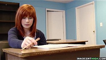 InnocentHigh - redhead coed with hairy pussy Sadie Kennedy deepthroats bigcock