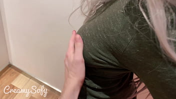 Public fuck in a fitting room with a sexy beauty in stockings