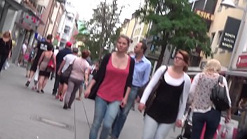 Busty german teen candid bouncing boobs in red top part 3