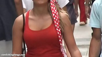 Two busty women walking down the street, candid bouncing boobs w slowmotion