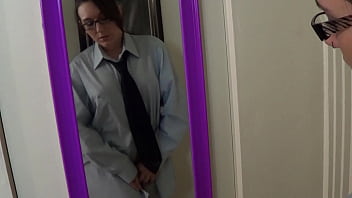 Sinn Sage Masturbates in a Dress Shirt and Glasses in Front of A Mirror