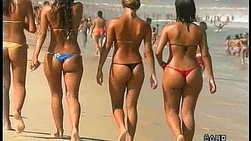 Brazilian and Italian girls in thong bikinis