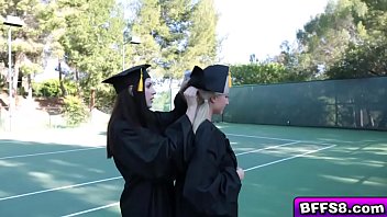 Naughty graduating teens want to celebrate by exploring their tight pussies