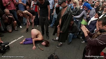 Dom Princess Donna Dolore canes bare ass to slave Audrey Rose on the street at Folsom Street Fair then bbc Mickey Mod gangbang fucks her in gallery