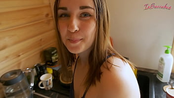 Blowjob in the morning! Cum in my mouth and I drank coffee - POV